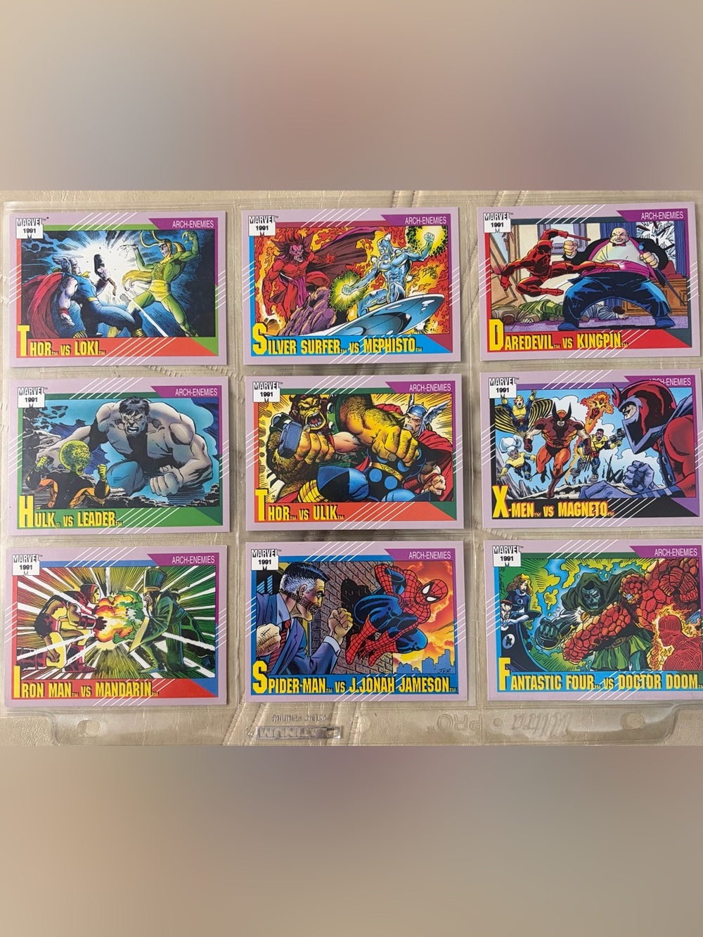 9 Marvel Comics Trading Cards / 1991 Impel / Spider-Man, Iron Man, Thor, X-Men